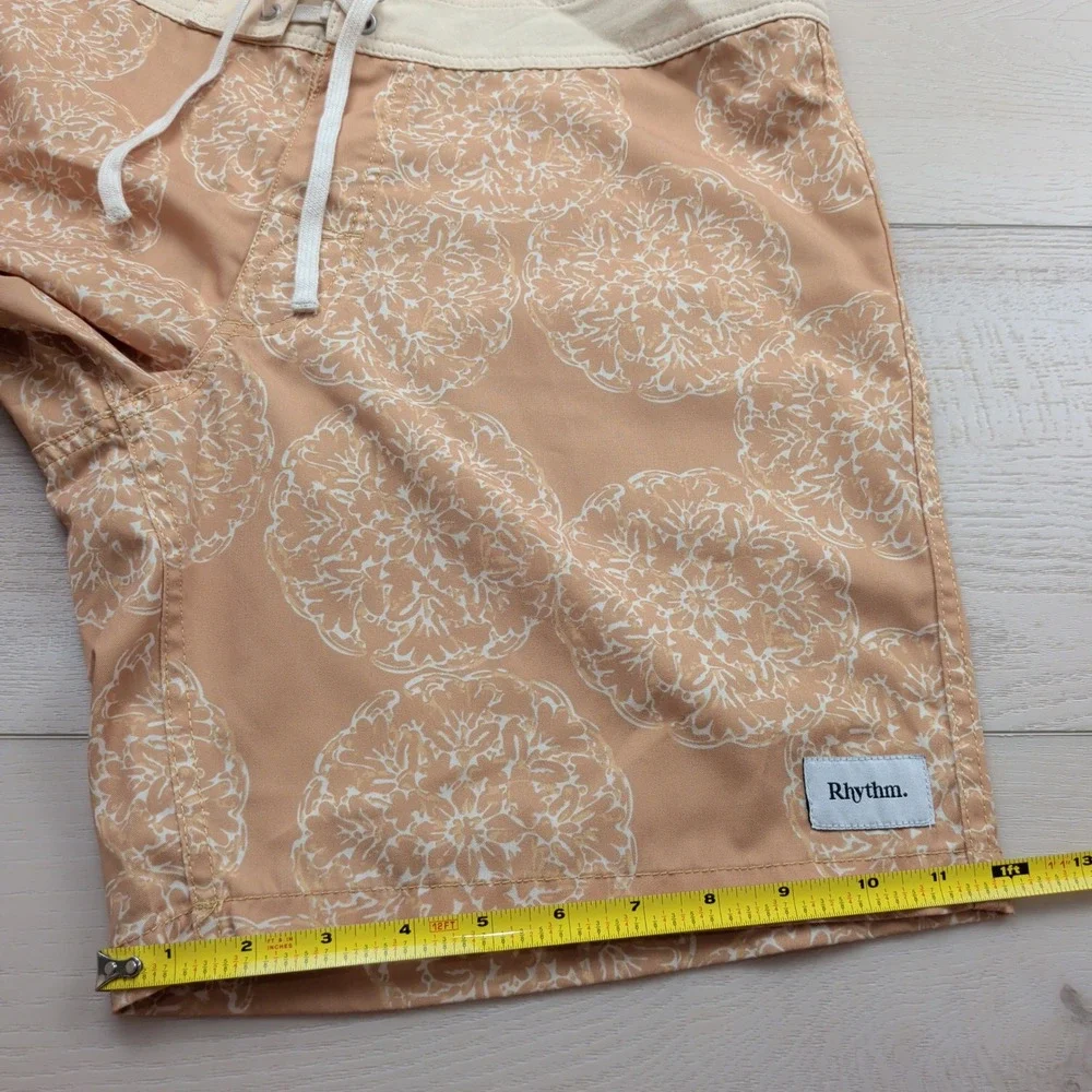 NEW Rhythm Shippo Trunk Mens 34 Board Shorts Peach Medallion Print Swim Trunks